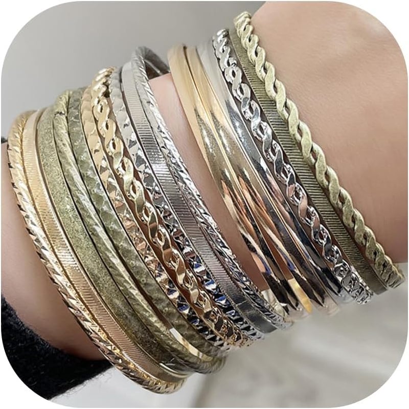 RINTOLER Store 16Pcs Gold Bangle Bracelets for Women - Multi Layer Stackable Textured Bracelets Boho Jewelrys Set. - Image 1